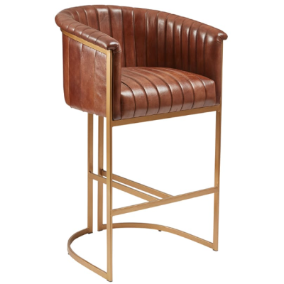 Brother High Bar Stool - Genuine Pecan Brown Leather 